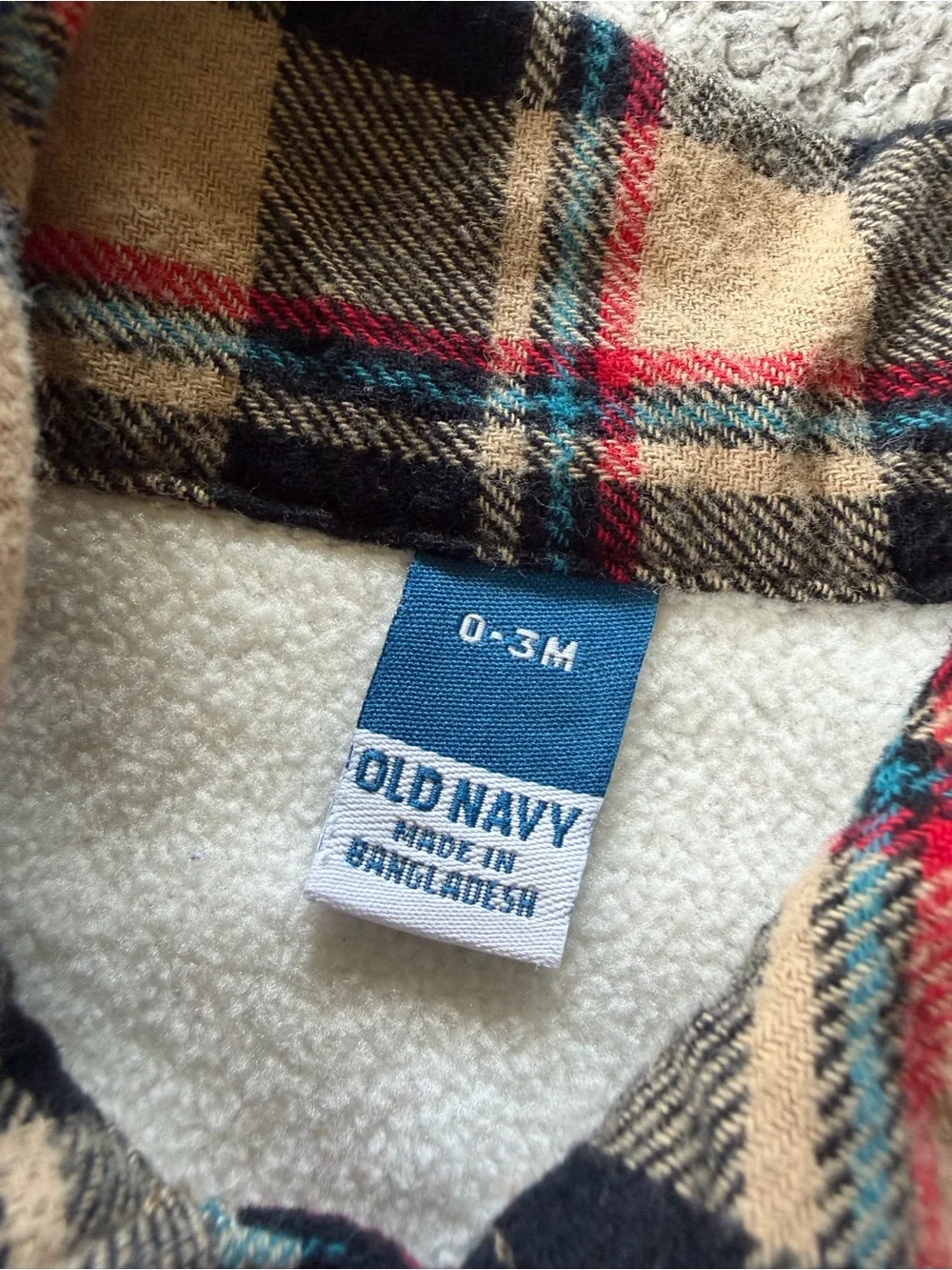 Old Navy Beige Plaid Sherpa-Lined Kids Jacket